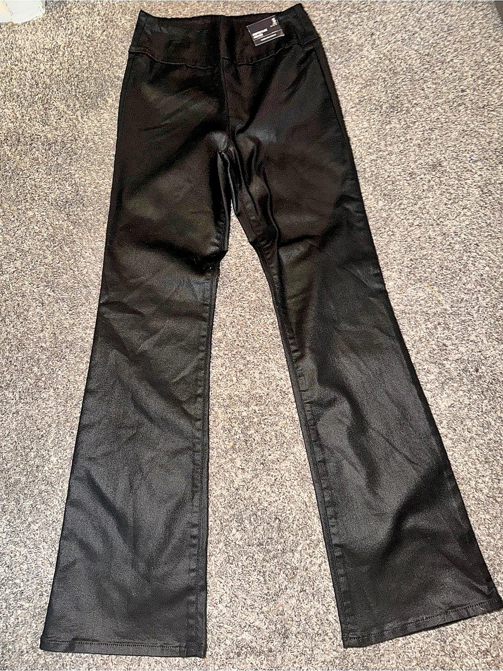 Express High Waisted Black Coated Pull-On Cropped Flare Jeans Waist Size S